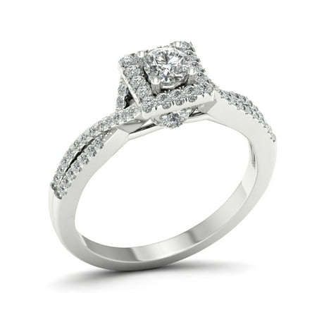 Imperial 1/2ct TDW Diamond 10K White Gold Halo Twist Shank Engagement Ring
