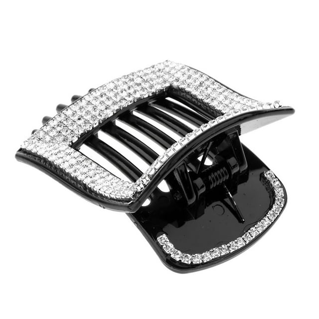 Pinza para el pelo con forma de plátano para niñas con diamantes de imitación de 7,8 cm Negro