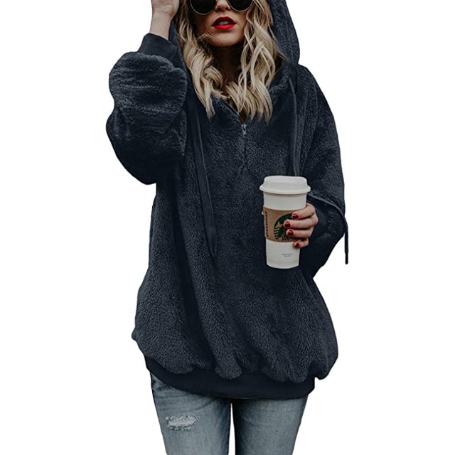 Damen Sherpa Pullover Fuzzy Fleece Sweatshirt Oversized Hoodies