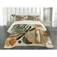 thumbnail image 3 of Ambesonne Monstera Quilted Bedspread Set 3 Pcs, Leaves Mid Century Boho, Queen Size, Peach and Pale Reseda Green, 3 of 5