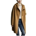 thumbnail image 2 of FDGIU 2025 Women's Wool Blend Pea Coat - Shawl Collar Midi Length Double Breasted Coat, Warm Winter Work & Casual Outerwear, 2 of 6