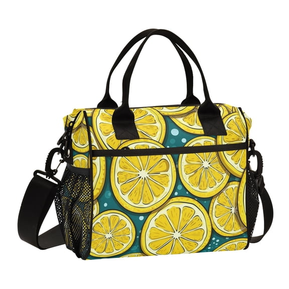 Ckdifva Yellow Lemon Slice Cooler Bag Cooler Cooling Tote Lunch Bag Lunch Box Front Pocket with Shoulder Strap