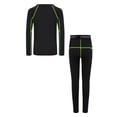 thumbnail image 2 of Moggemol Ensemble de Couche de Base de Compression pour Garçons, Col Rond, Haut à Manches Longues avec Leggings à Taille Élastique, Noir Vert 30, 2 of 5