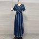 thumbnail image 5 of Vestido Maxi de Manga Corta para las Mujeres con Cuello en V Envoltura de Cintura Vestido a Rayas, Vestido de Verano de Manga Corta para las Mujeres con Mangas Batwing Y la Longitud Del Tobillo, Lige, 5 of 9