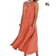 thumbnail image 2 of Sonducket Vestido de lino y algodón de verano para mujer, sin mangas, bohemio, de mil-pantorrilla, caftán suelto de Color liso para Vestidos Naranja/XL, 2 of 5