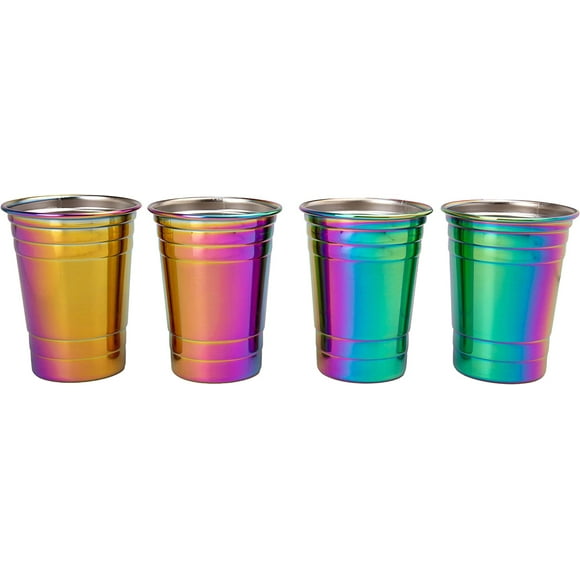Rainbow Stainless Steel Party Cups, 16oz - Set of 4 Unicorn Cups - Durable, Unbreakable & BPA Free - Indoor Outdoor Drinkware - Great for Entertaining & Parties -Great Holiday Gift