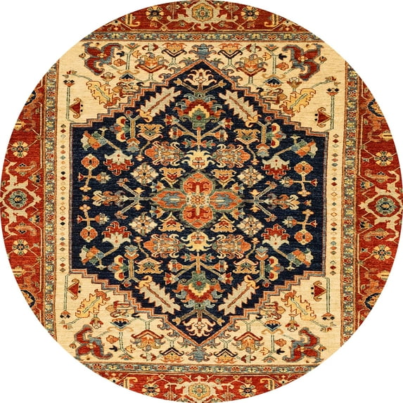 Ahgly Company Indoor Round Abstract Gold Abstract Area Rugs, 8' Round