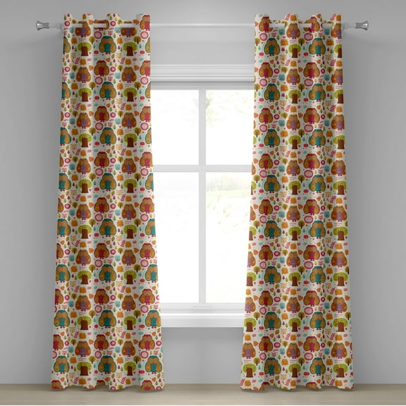 Ambesonne Fall Grommet Curtain, Colorful Owl Woodland Animals, 50" x 84", Multicolor