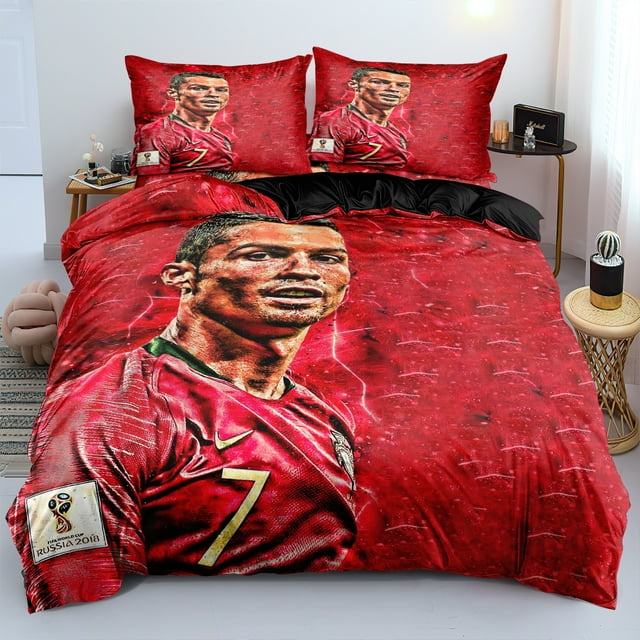 Football Star Bedding Set Of Three, Microfiber, Duvet Cover, Suitable For Boys And Girls Football Fans-ZJKDGJKJ
