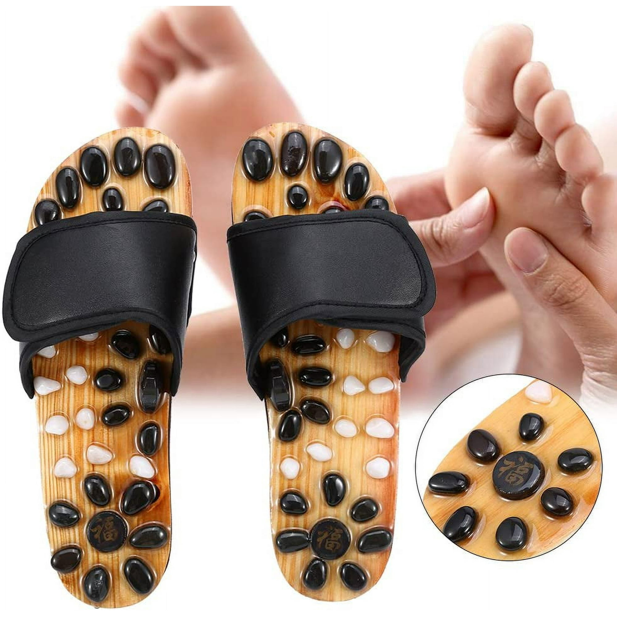 Hongchun Foot Massage Slippers Black Powerful Natural Stone Feet Acupoint Massage Sandals Acupressure Shiatsu Arch Pain Relief Slippers Shoes for Men Women 43 44 Walmart