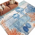 thumbnail image 2 of Summer Ocean Washable Living Room Rugs 5'x7', Coastal Jellyfish Orange Corals Shells Teal Wooden Low Pile Throw Large Area Rugs Non-Slip Sturdy Edge Binding Carpet for Dining Room Bedside Kitchen, 2 of 9