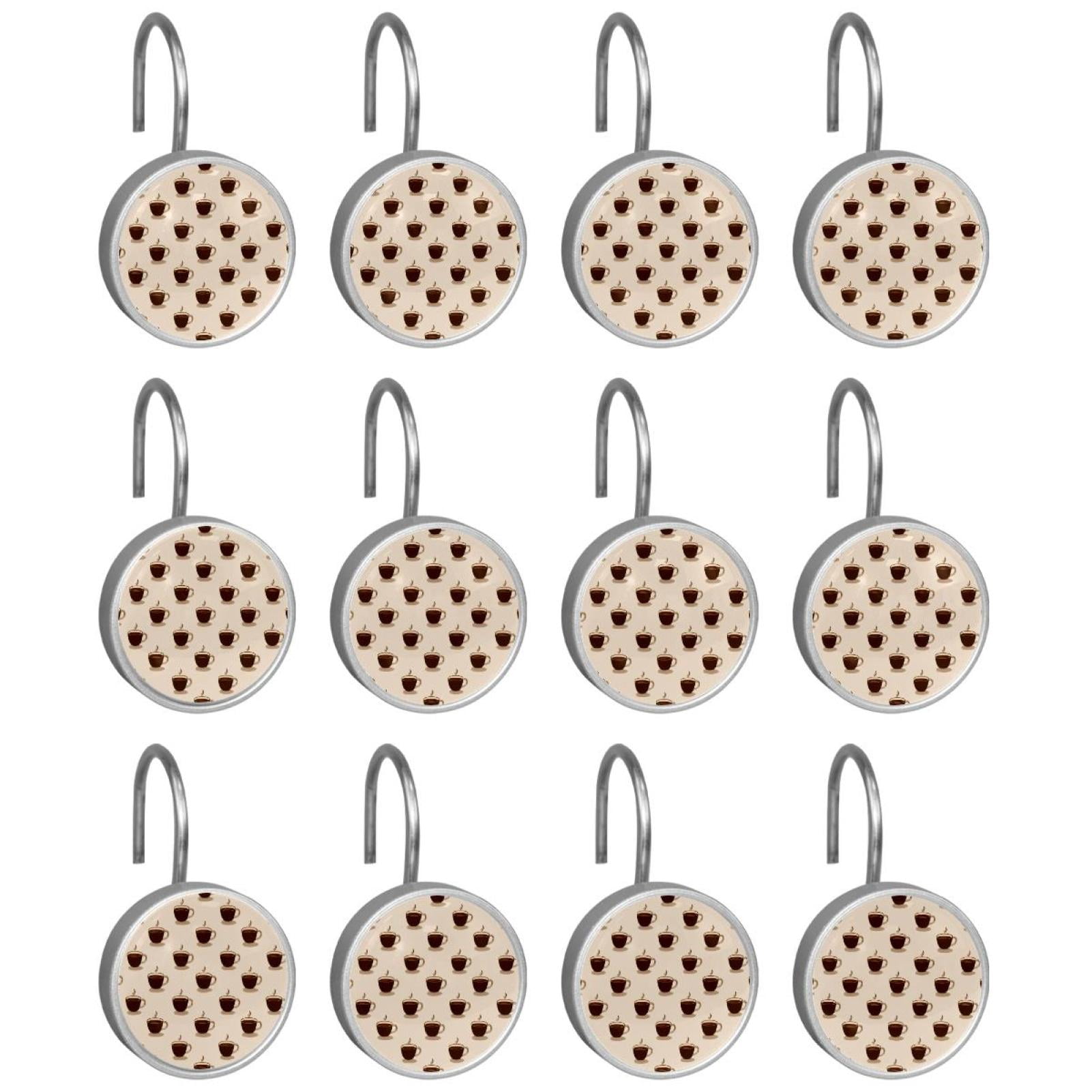 12pcs Decorative Shower Curtain Hooks, Rust Resistant Shower Rings for Bathroom Living Room,Rustproof Stainless Steel Rings for Shower Curtain and Liner Rods,Coffee Pattern