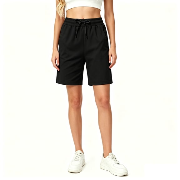 Binmer Women’s Everyday Shorts with Pockets, Drawstring Casual Loungewear Shorts, Womens and Women's Black,Size M-4XL