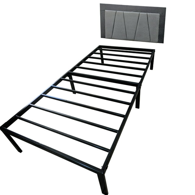 Base para Cama Individual de Acero Reforzado, con Cabecera Tapizada en Tela – Fácil de Armar y Resistente para Colchón, Marco de cama, Base de Cama