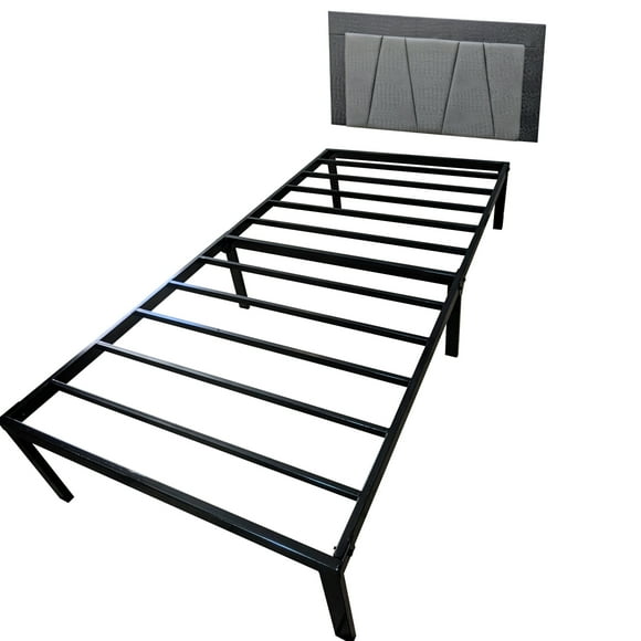 Base para Cama Individual de Acero Reforzado, con Cabecera Tapizada en Tela – Fácil de Armar y Resistente para Colchón, Marco de cama, Base de Cama