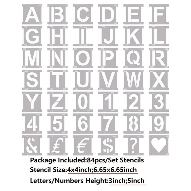 Briartw 3 inch and 5 inch Height Letter Stencils Symbol Numbers Craft  Stencils 84 Pieces Full Set Interlocking Stencil Kit,Reusable Alphabet  Templates for Painting 