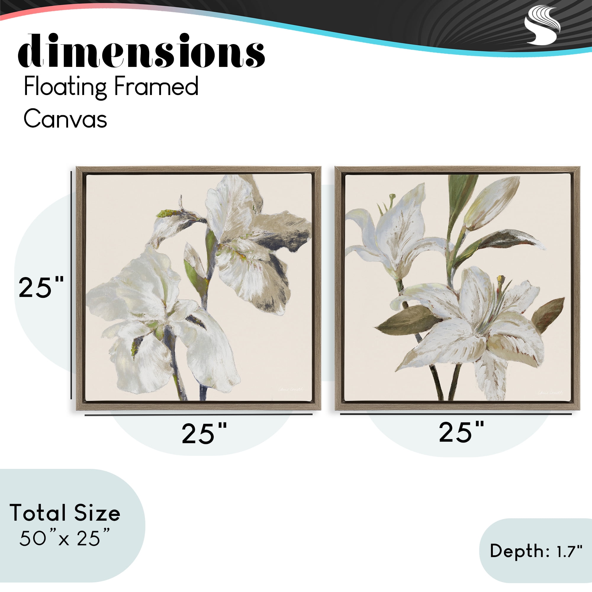 Stupell Industries Irises and Lilies Soft Beige 2 Piece Brown Framed Floater Canvas Set, design by Lanie Loreth