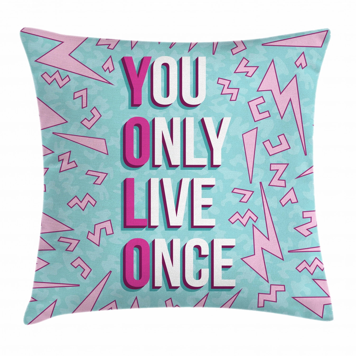 Yolo Throw Pillow Cushion Cover Abstract Shapes In Pastel Colors With Motivational Quote On Freedom Decorative Square Accent Pillow Case 18 X 18 Inches Pale Pink Purple Pale Blue By Ambesonne