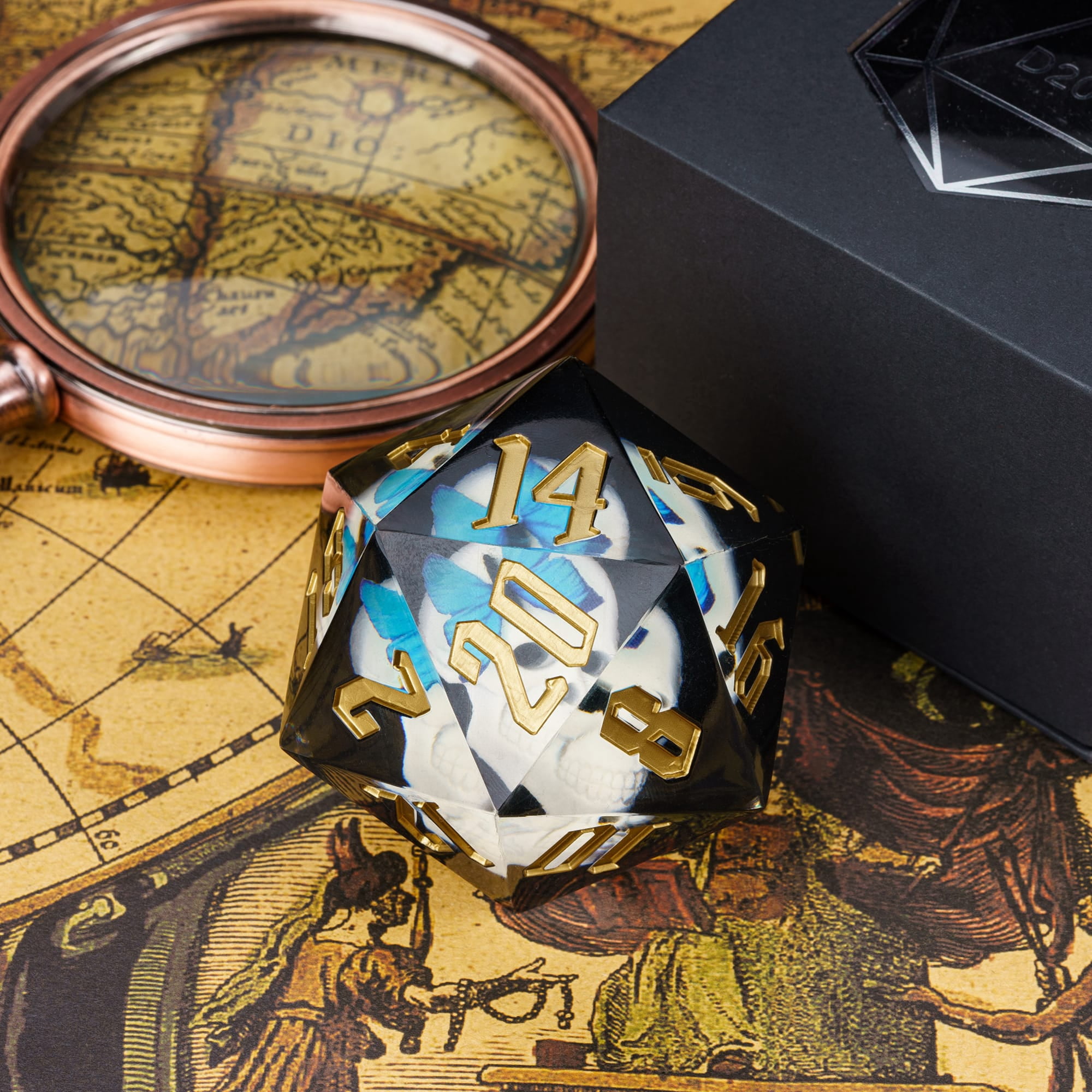 Cusdie 55MM D20 DND Dice Sharp Edges Dice, 20 Sided Resin Skull Dice, Single D20 Polyhedral Dice with Gift Box for Dungeons and Dragons TTRPG Role Playing Game Pathfinder