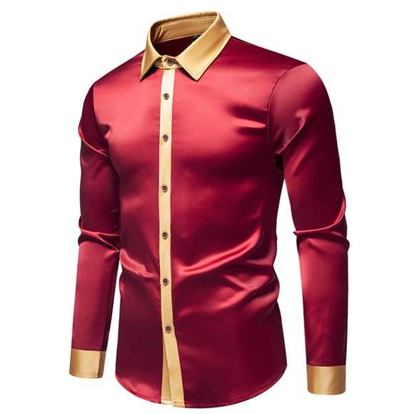 Blusa y camisa de manga larga con cuello vuelto para hombre, blusa informal de moda con botones y retazos, blusa de manga larga con cuello vuelto, blusa de poliéster para hombre