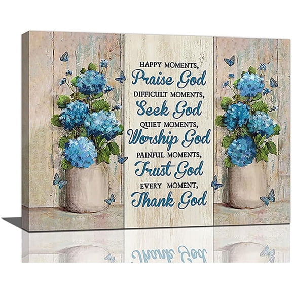 Blue Bathroom Decor Wall Art Blue Butterfly Flower Pictures Just Breathe Floral Canvas Painting Rustic Framed Artwork for Bathroom Living Room Bedroom 12"x16"