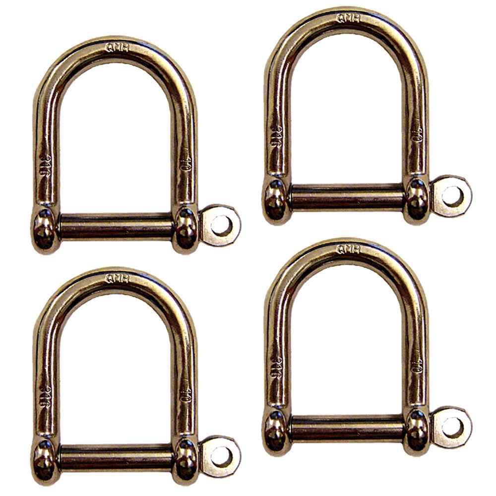D T-316 Stainless Steel D Shackle Marine Grade 3/16" to 1/2" Oversized Pin
