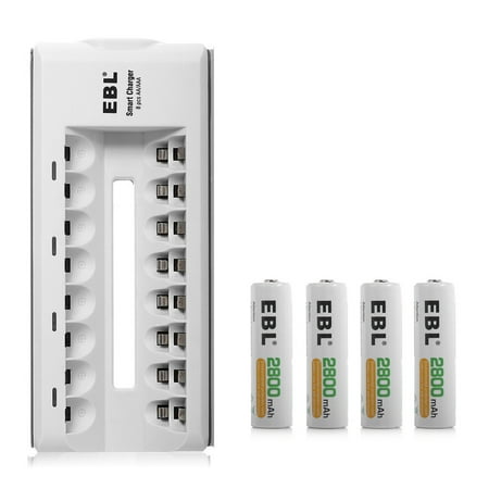 EBL 4-Pack 2800mAh AA Battery + 8 Bay 808 Charger for AA AAA Ni-MH Ni-CD Rechargeable