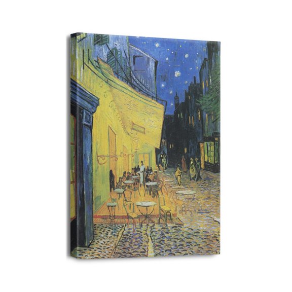 Vincent Van Gogh's Canvas Wall Art - Café Terrace at Night Classic Artwork Picture Print with Framed Famous Oil Painting Hang for Home Office Bedroom Living Room Wall Decor-12" X16"