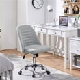 thumbnail image 2 of Alden Design Linen Fabric Mid Back Office Desk Chair with Metal Base, Light Gray, 2 of 9
