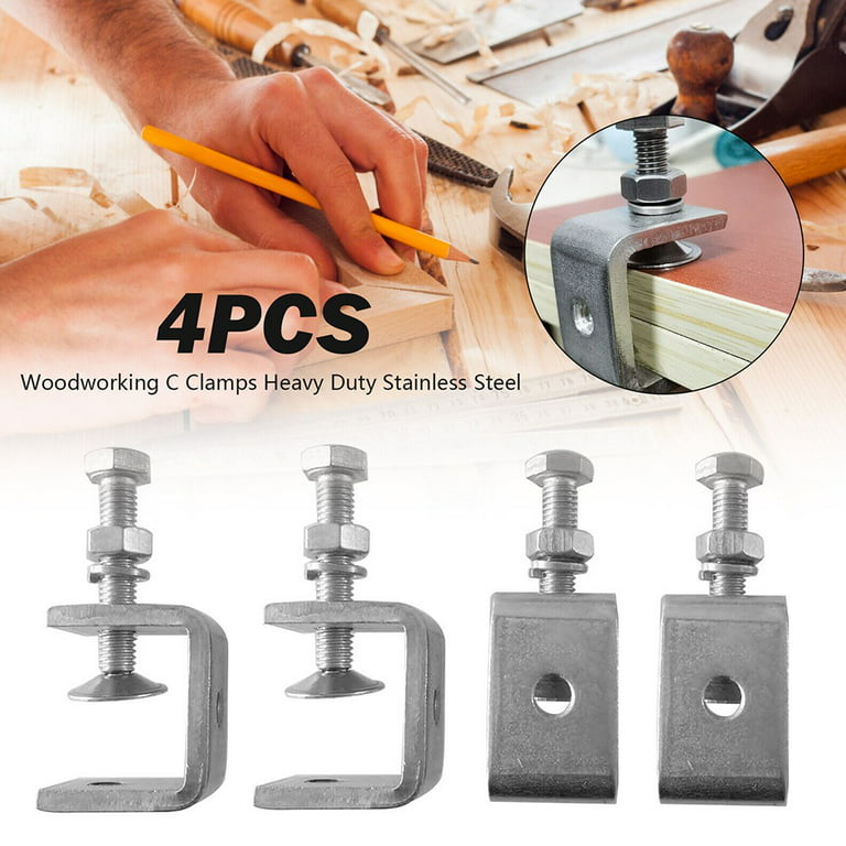 2Pcs C-Clamps Heavy Duty Stainless Steel , Small Metal Clamps With Screws,  Wide Jaw Opening Tiger Clamp For Woodworking , Clamps for Crafts