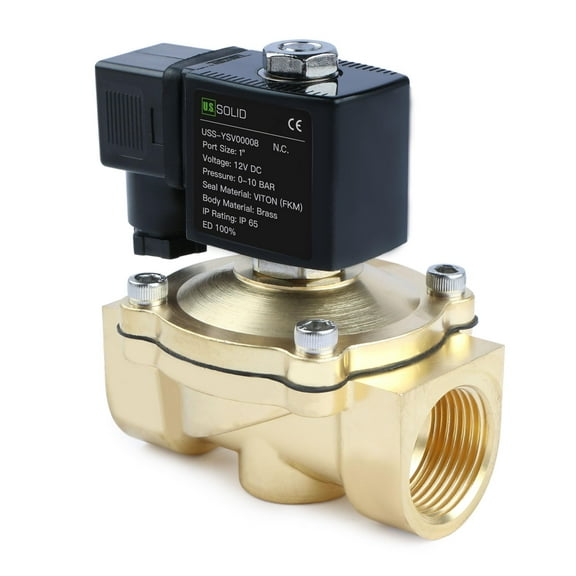 U.S. Solid 1" Brass Solenoid Valve - 12V DC, Normally Closed, 10 Bar Electric Valve for Water, Air, Diesel