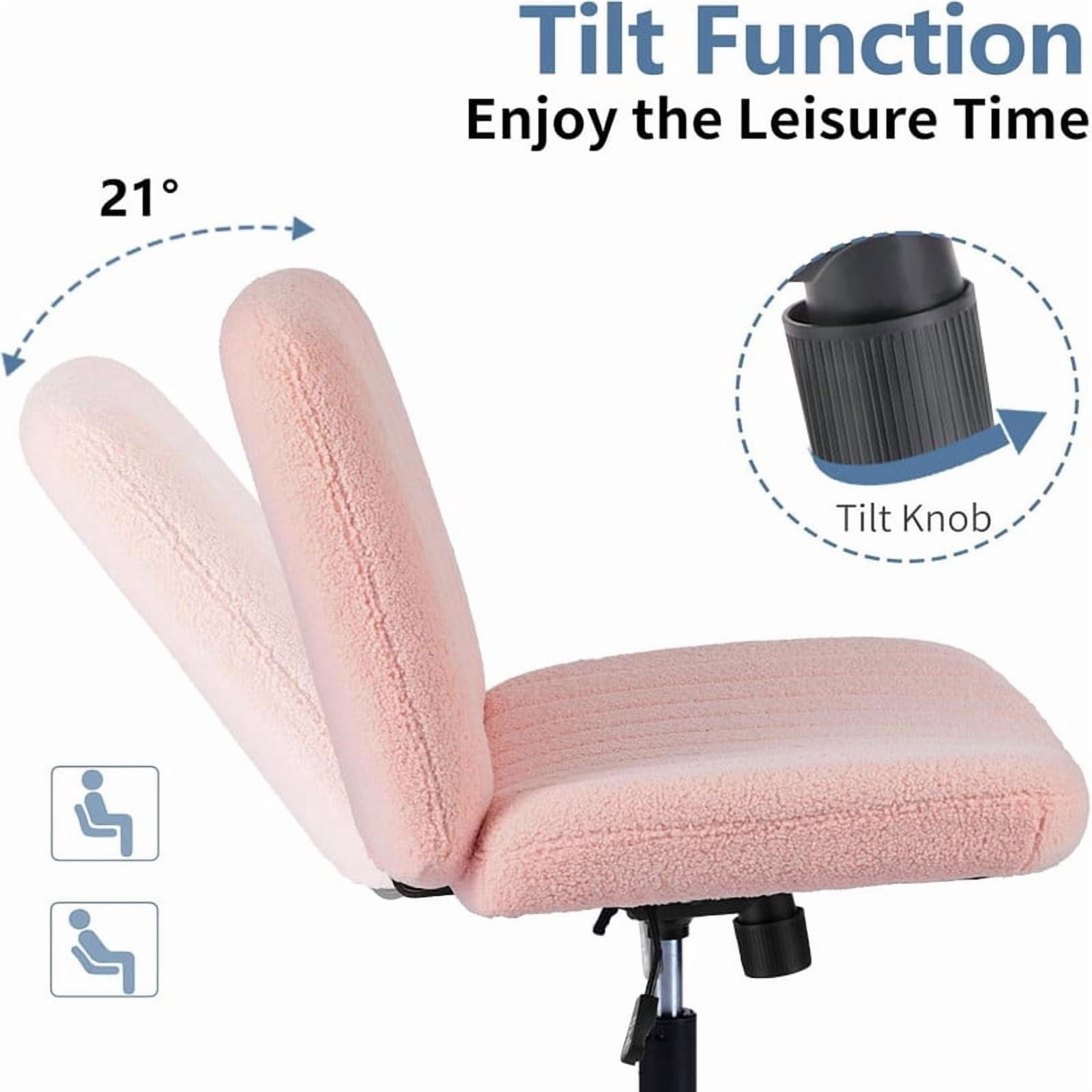 Kelno Teddy Cross Legged Desk Chair Wide Seat Chair Ergonomic Height Adjustable Swivel Office Vanity Chair, Pink