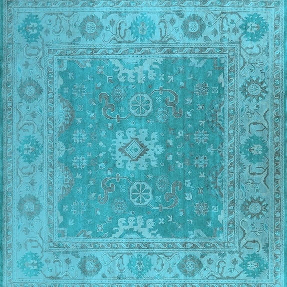 Ahgly Company Indoor Square Oriental Light Blue Industrial Area Rugs, 4' Square