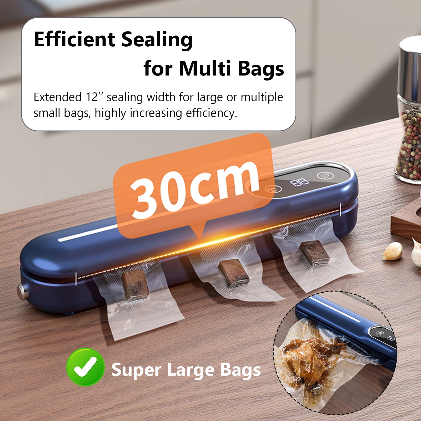 RONY Vacuum Sealing Machine with 10 Bags, 62Kpa Powerful Vacuum Sealer for Food, One-click Sealing Machine with Dry Moist Food Mode