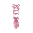 thumbnail image 2 of BLISSFUL STEP Women's Velvet Lace Up Block Heels Pointed Toe Pumps Pink 7.5, 2 of 5