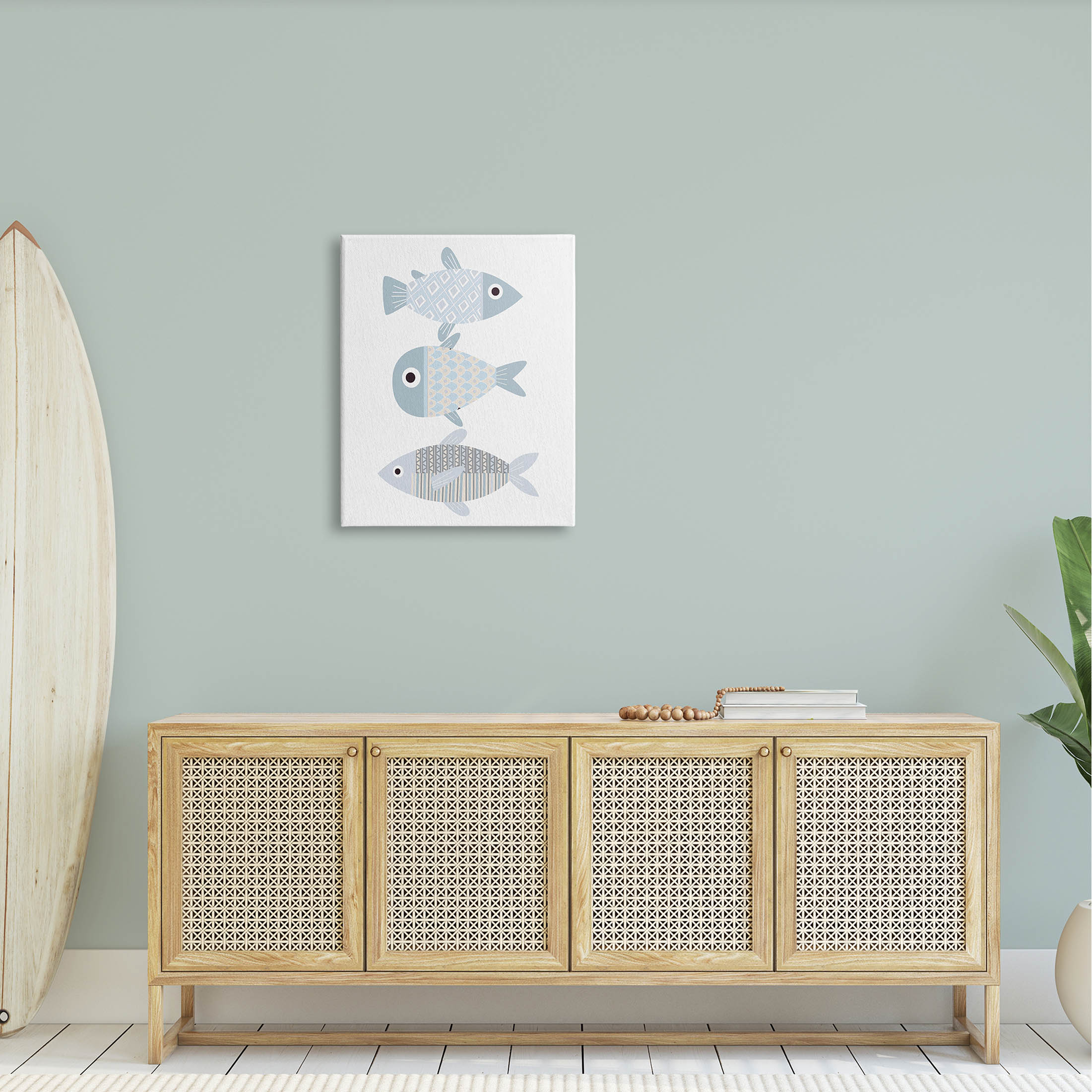 Stupell Industries Three Whimsical Patterned Fish Sea Life Graphic Art Gallery Wrapped Canvas Print Wall Art, Design by Kim Allen
