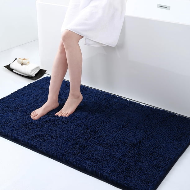 Alfombra de baño Smiry Luxury Chenille, azul marino, 120 x 60 cm, lavable a máquina