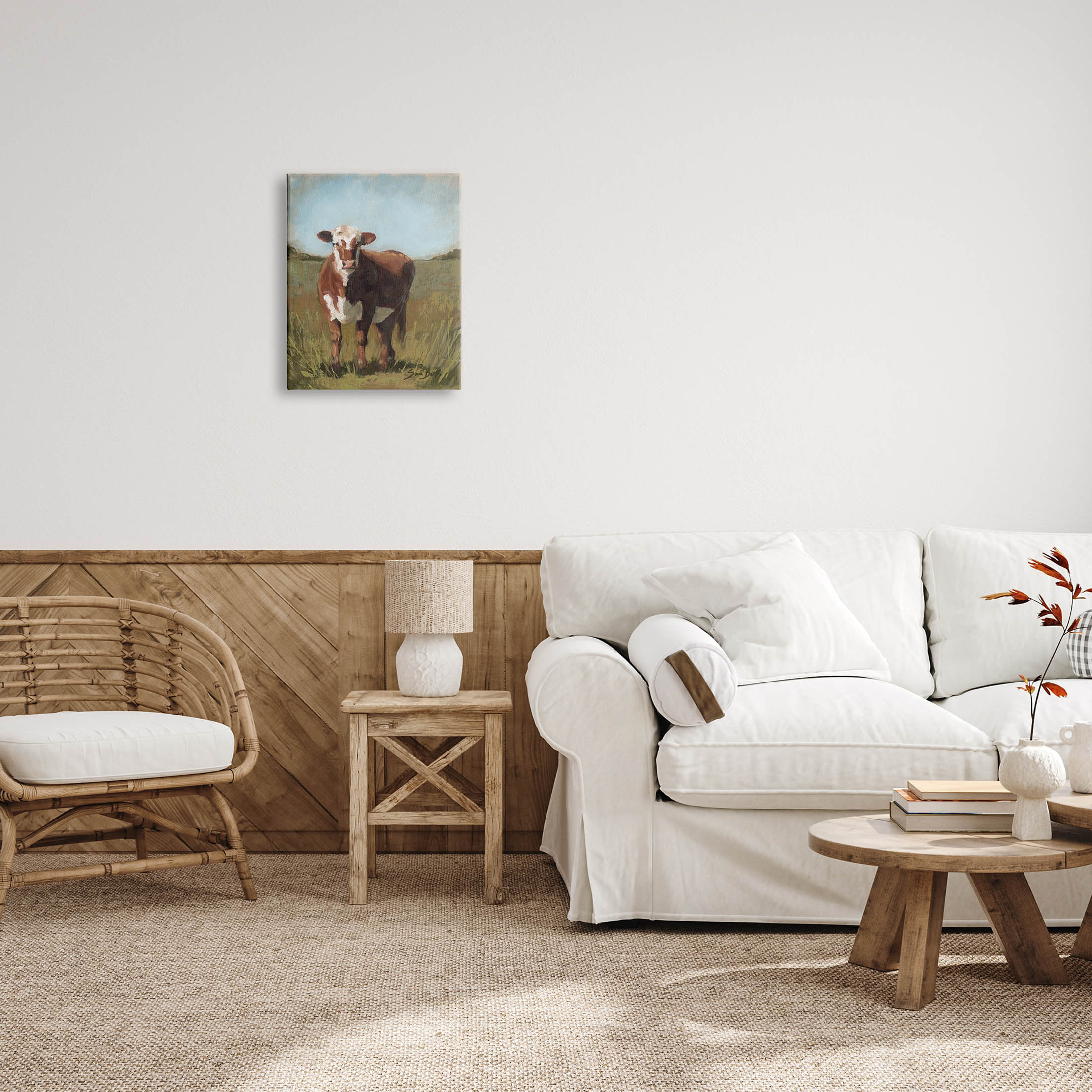 Cattle Vast Countryside Field Animals & Insects Painting Gallery Wrapped Canvas Print Wall Art