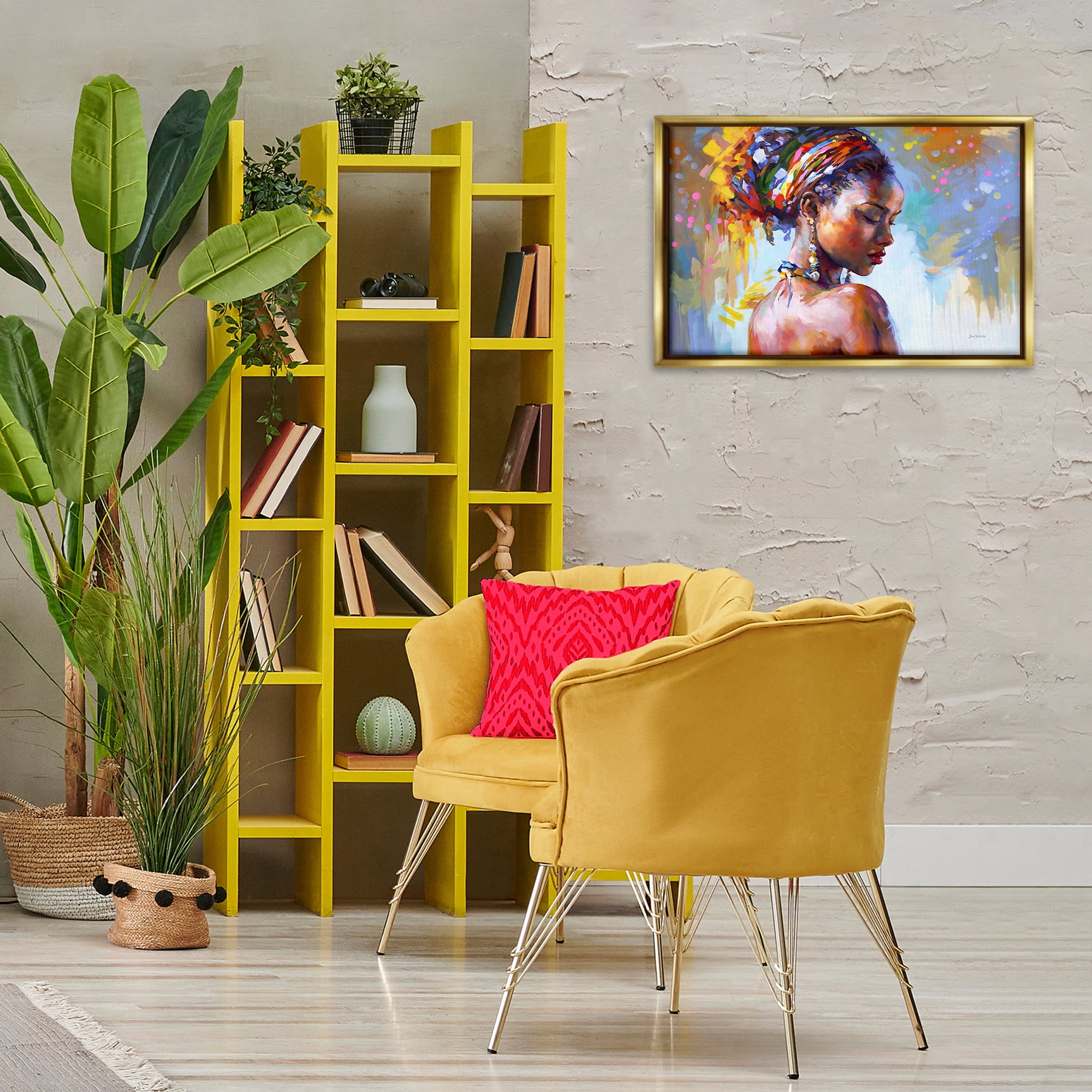 Stupell Industries African Beauty Portrait People Painting Gold Floater Framed Canvas Art Print Wall Art, 25 x 17