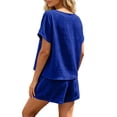 thumbnail image 5 of Costeam Womens Solid Color Crew Neck Two Piece Outfit Short Sleeve Top And Elastic Waist Shorts With Side Seam Pockets Lightweight Cooling Breathable Fabric Loose Fit Casual Set, 5 of 6
