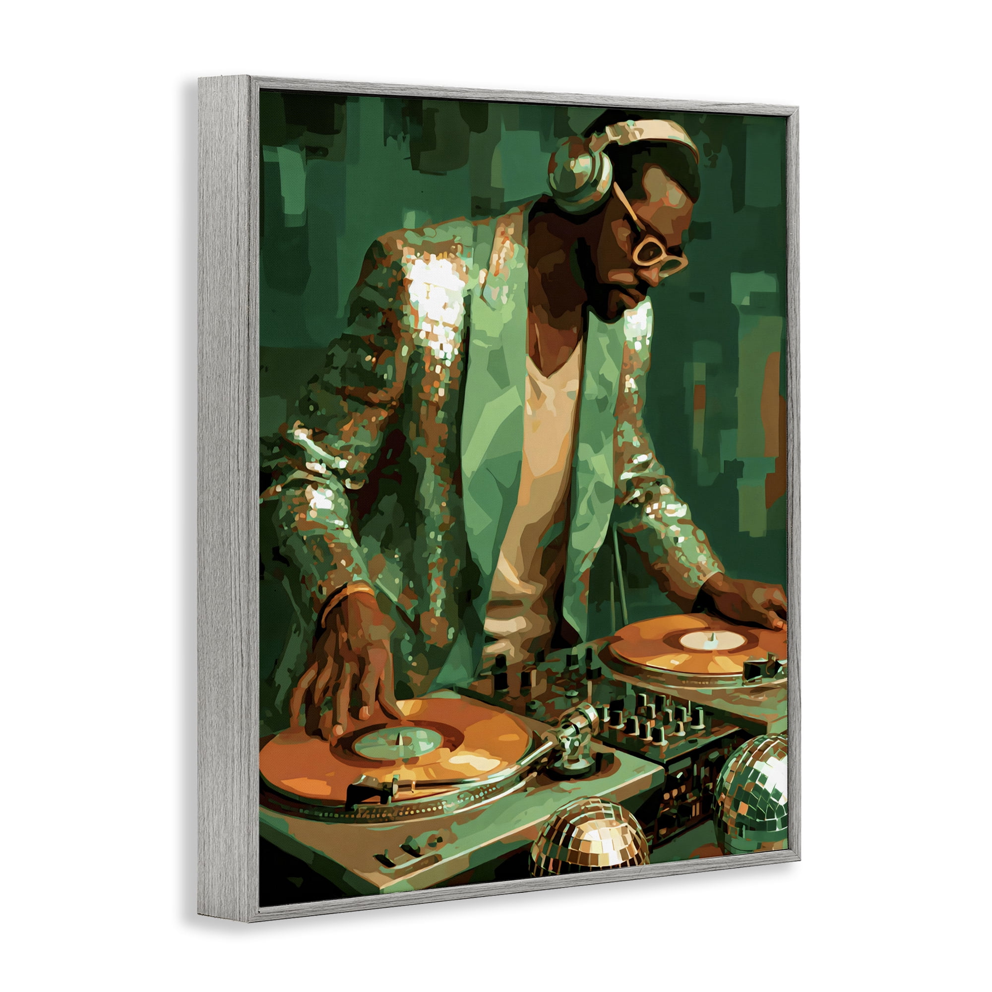 Stupell Industries Green Disco DJ Music Gray Framed Giclee Art, design by Franklyn Gregory