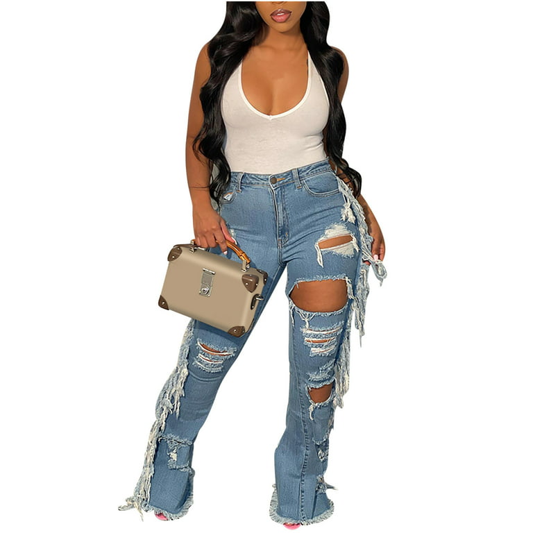 YWDJ Womens Jeans High Waisted Baggy Women's Casual Tattered