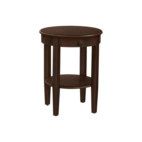 Accent Table - 2 Tier  - Round - Nightstand - Lamp - Brown Veneer - Transitional