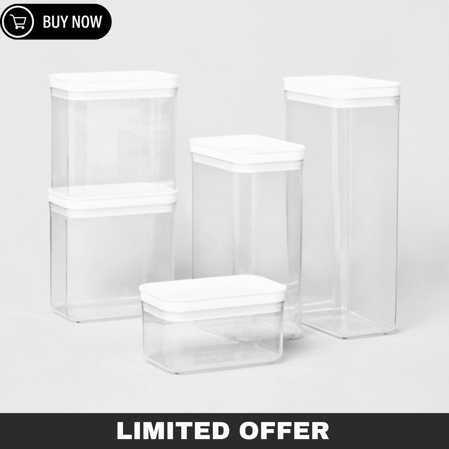 ClickClack Pantry Round Container Starter Set, 10-Piece White Food Storage Canisters - Airtight, Stackable 4 thumbnail image