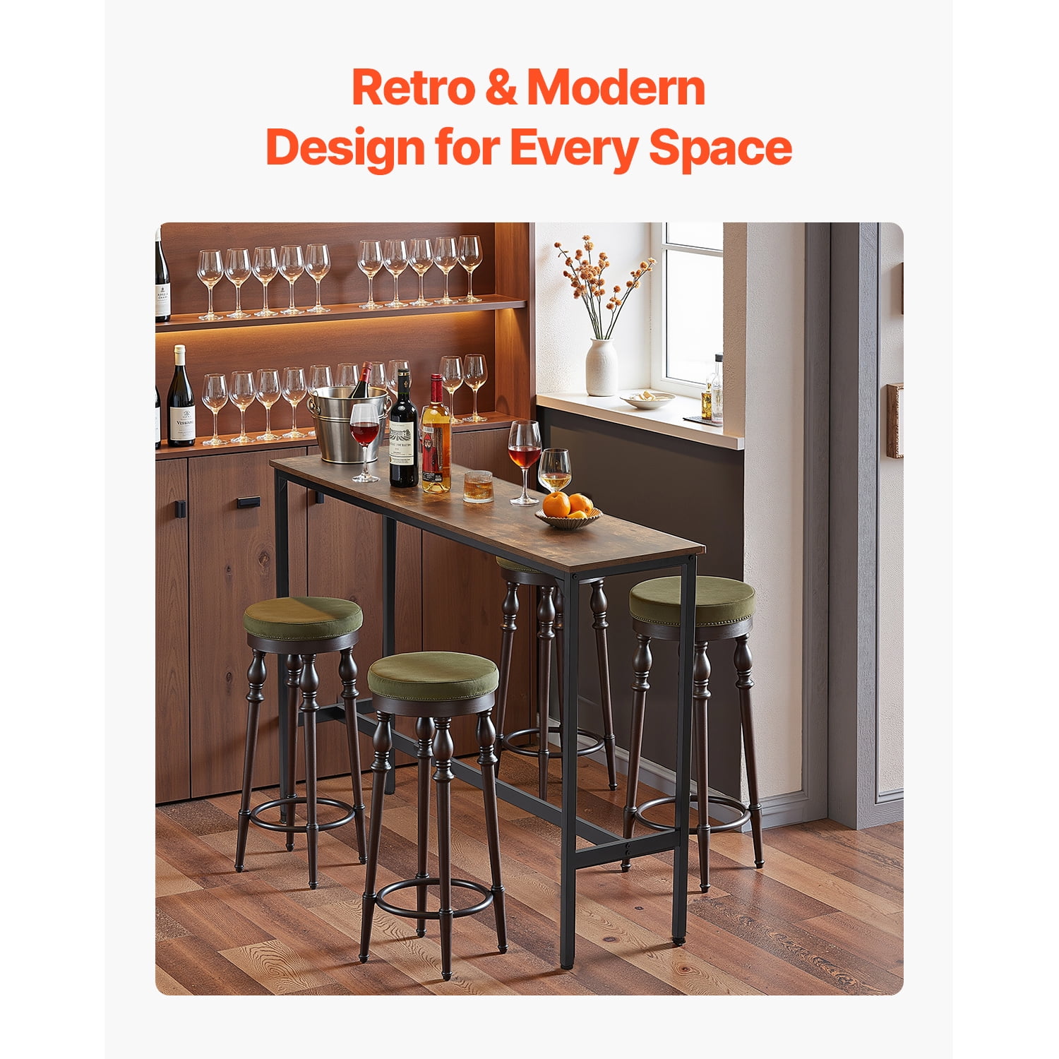 KFFKFF Bar Table with Sturdy Metal Frame, High Top Pub Design, Slim Long Kitchen Dining Table, Cocktail Counter Height Desk, Simple Assembly, 55x15x39 in, Ideal for Living Room Gatherings