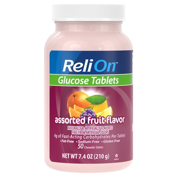 RELION Assorted Fruit Glucose Tabs, 50ct