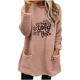 thumbnail image 3 of DDAPJ pyju Sherpa Pullover for Women Oversized Fuzzy Fleece Sweatshirts Funny Letter Graphic Crewneck Tunic Sweatshirt Winter Warm Loungewear Tops with Pockets Pink XXL, 3 of 5