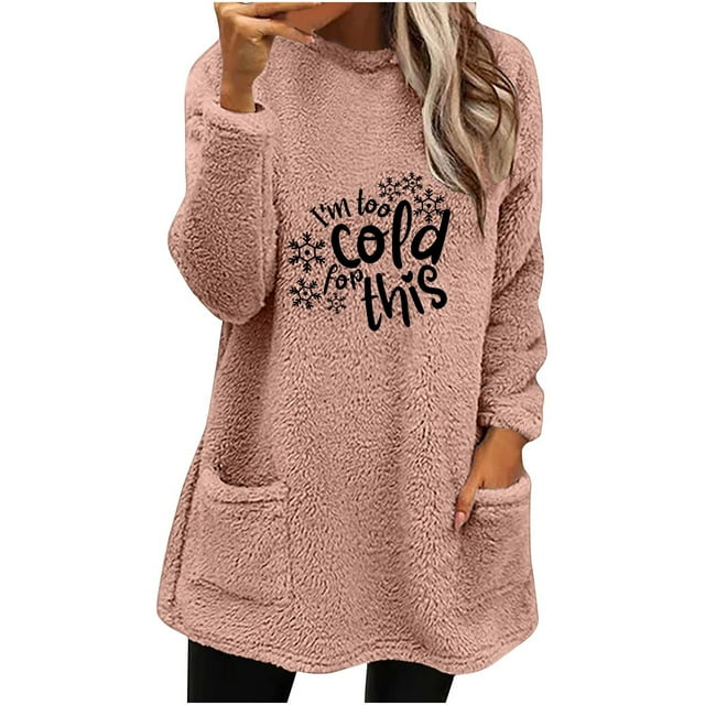 Birdeem Womens Round- Neck and Winter Loose Print Pocket Warm Long Sleeve Blouse Tops
