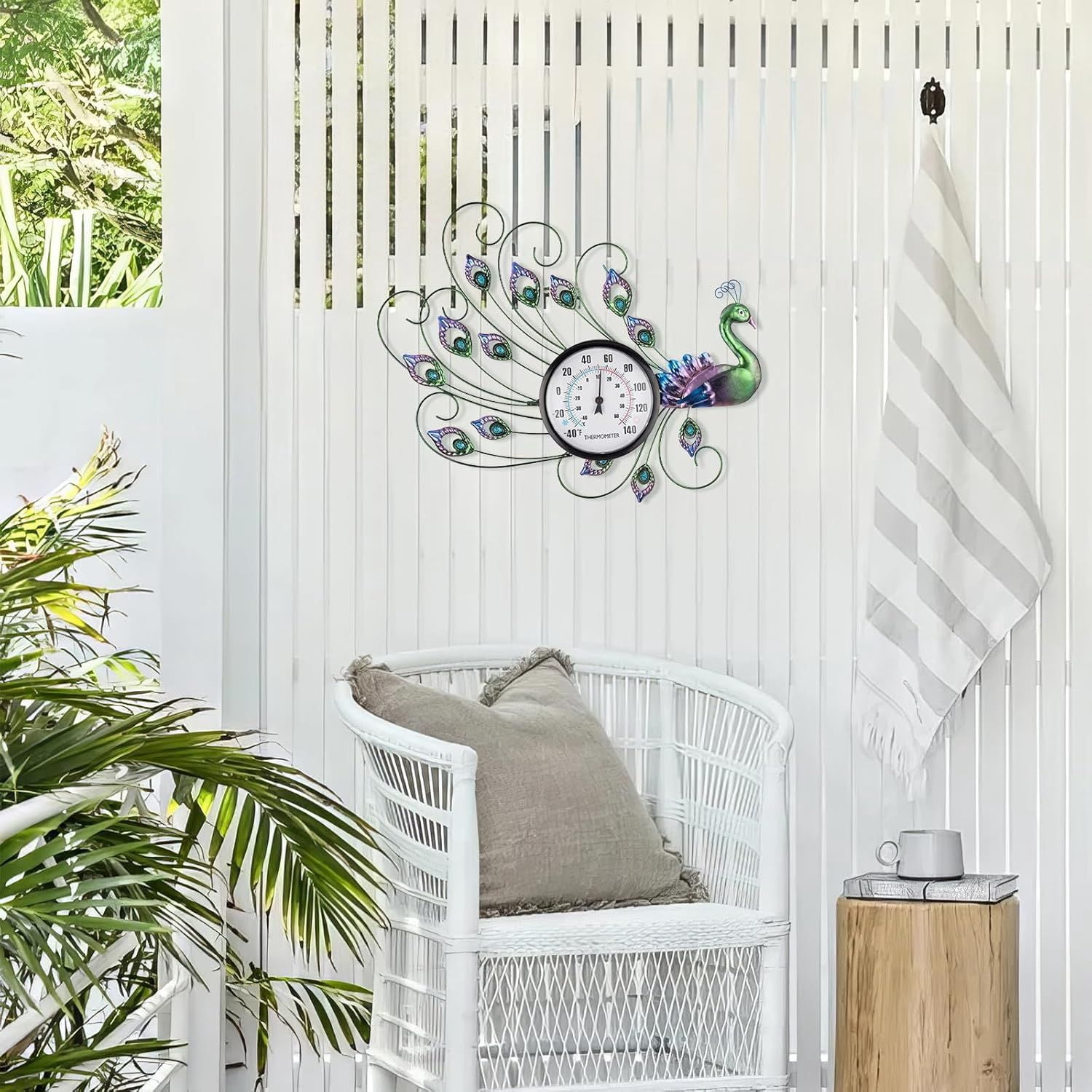 Indoor Outdoor Thermometer, Outdoor Wall Thermometer with Humidity, Easy to Read Decorative Outside Thermometer for Patio, Garden, No Require Batteries Purple