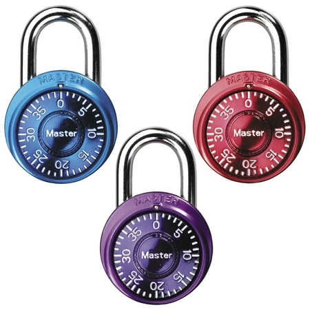 Master Lock 1533TRI Mini Dial Combination Padlock, 1-9/16 in. Wide, Color Assortment, 3 Pack